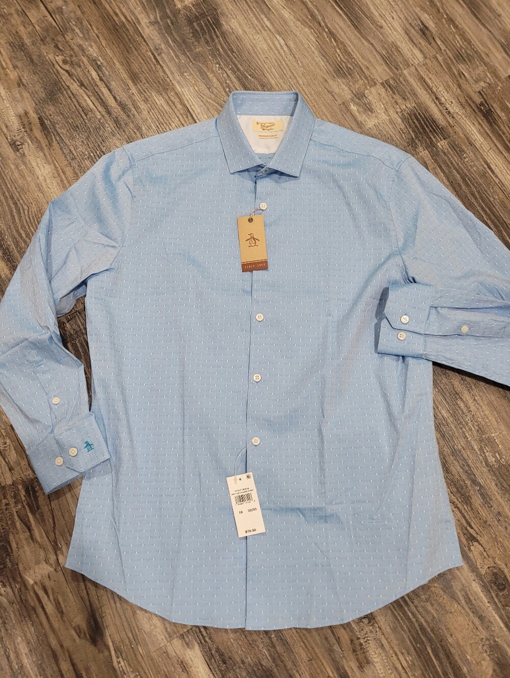 Penguin Dress Shirt Mens Large 16 32/33 Blue Fit Classic NWT